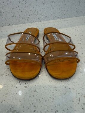 Manolo Blahnik Invy Clear PVC Flat Slide Sandals